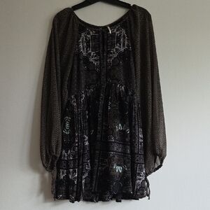 Free People Black and Gray Long Sleeve Dress
